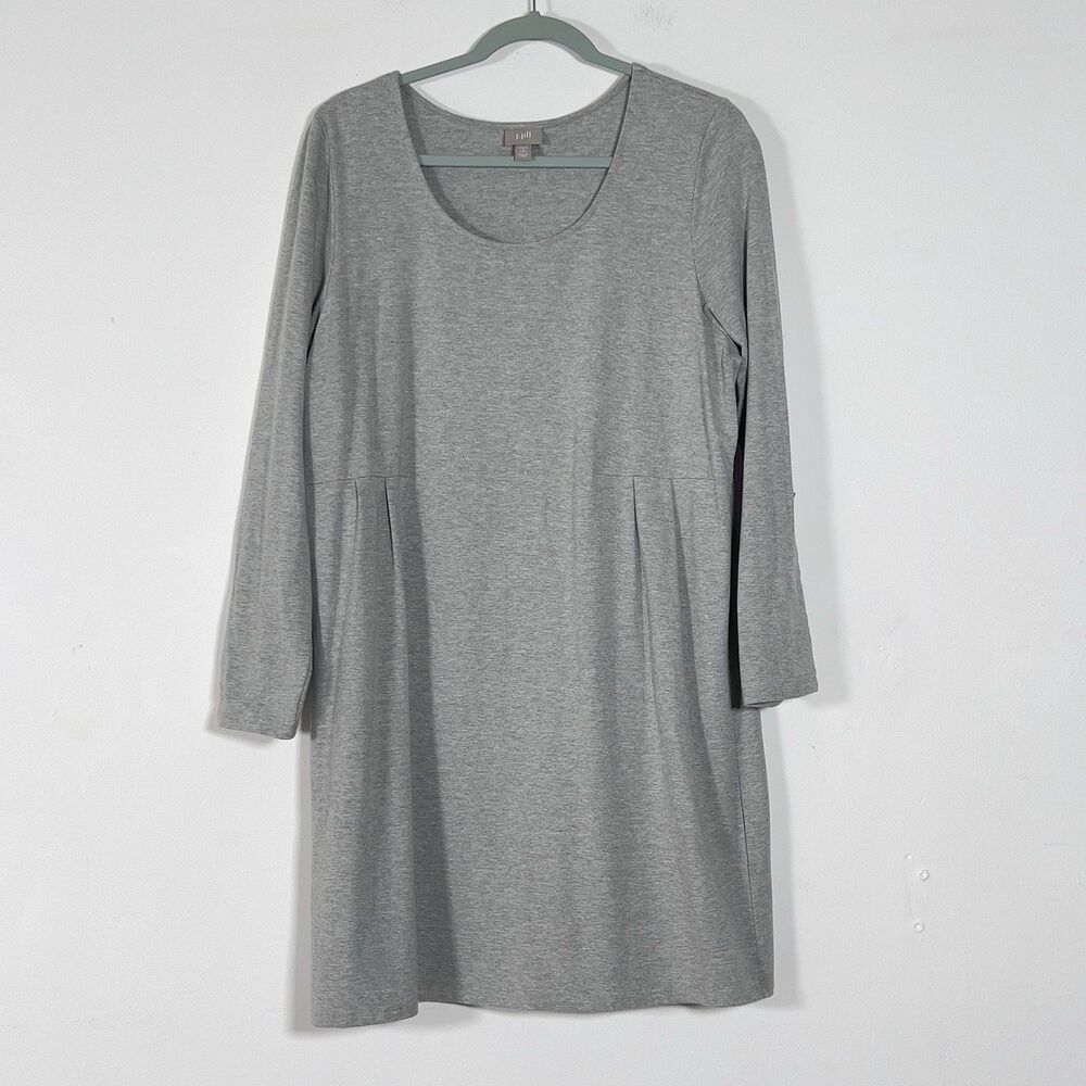 J. Jill Stretch Jersey Pleated Midi Dress Womens‎ Sz PL Gray Roll Tab Sleeves